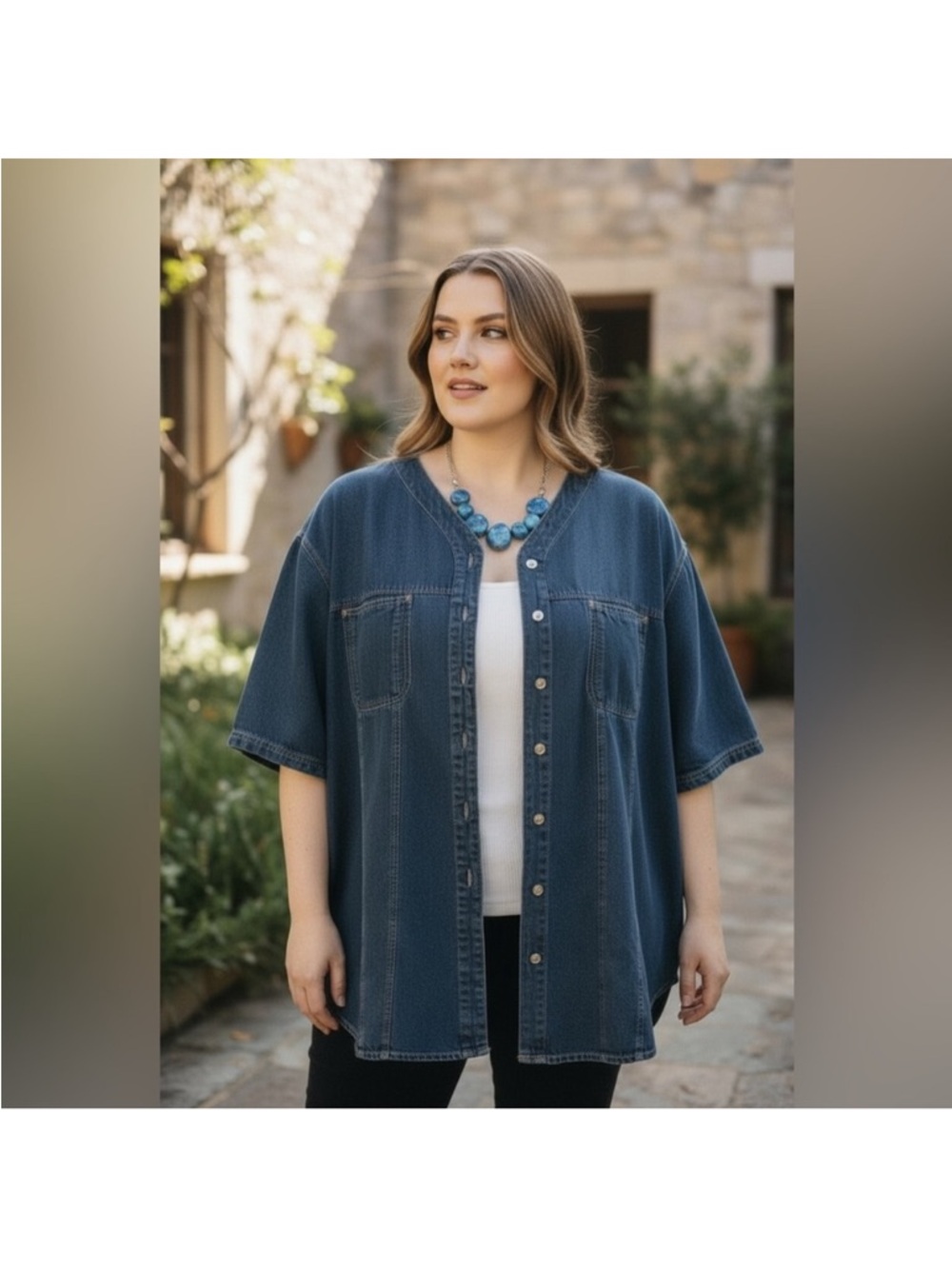 Plus Size Denim Shacket 22W Oversized Blue Jacket Venezia
